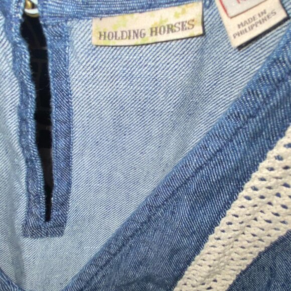 New Without Tags Holding Horses Denim Sleeveless Lace Mini Dress Blue Je… - Picture 6 of 9